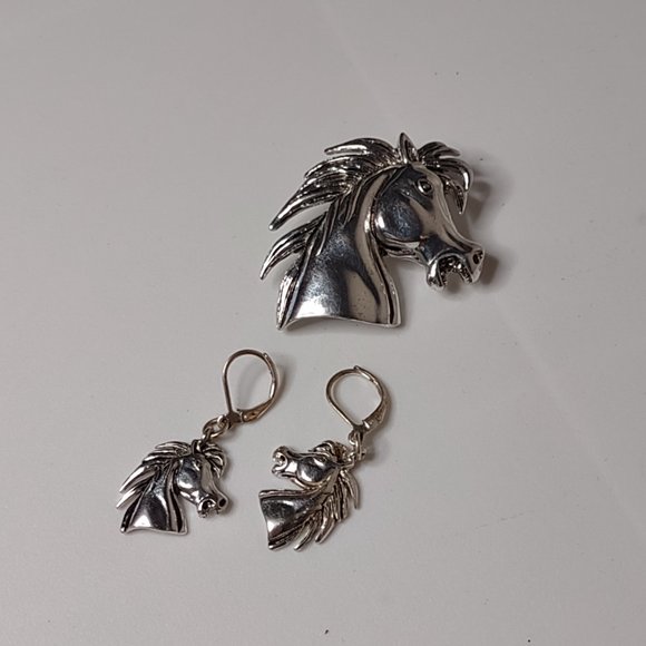 Horse Head Earring And Brooch/Pendant Set - Picture 2 of 14